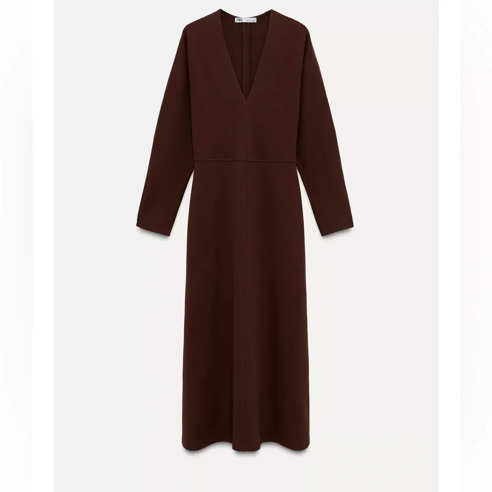 Zara Elegant Burgundy V-Neck Dress - Picture 4 of 13